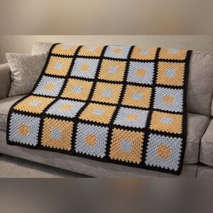 Handmade Crochet Granny Square Blanket 54x40 | Chocolate Peach Cream